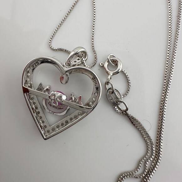 "Mom" Dancing Heart Necklace with Lab Created Pink & White Sapphires - Picture 8 of 9